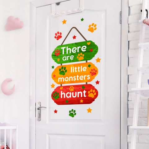 Halloween Little Monster Haunt Wall Sticker PVC Decorative Door Sticker For Kids Room Bedroom Home Decor Festive Wall Decals
