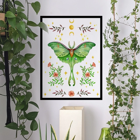 Mondmotte Schmetterling Blume Wandaufkleber Selbstklebend PVC Aquarell Botanische Mondphase Dekor Aufkleber Für Wohnzimmer