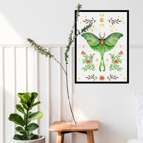 Mondmotte Schmetterling Blume Wandaufkleber Selbstklebend PVC Aquarell Botanische Mondphase Dekor Aufkleber Für Wohnzimmer