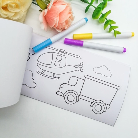 Kinder DIY Malbuch Aufkleber Mit Markern Transport Flugzeug Auto Muster Pädagogische Zeichenaktivität Für Kinder