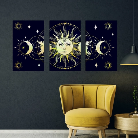 Sun Moon Stars Wall Stickers PVC Self Adhesive Celestial Astrological Bohemian Mystic Decor Living Room Bedroom