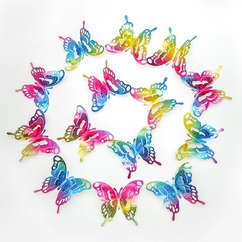 3D Butterfly Wall Stickers Hollow Out Laser Iridescent Colorful Floral DIY Home Decor Living Room Bedroom Background