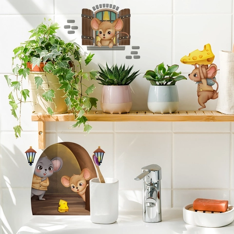 Adesivi Murali Buco Del Topo Formaggio Cartone Animato PVC Decalcomanie Rimovibili Per Soggiorno Camera Bambini Angolo Murale Decorativo