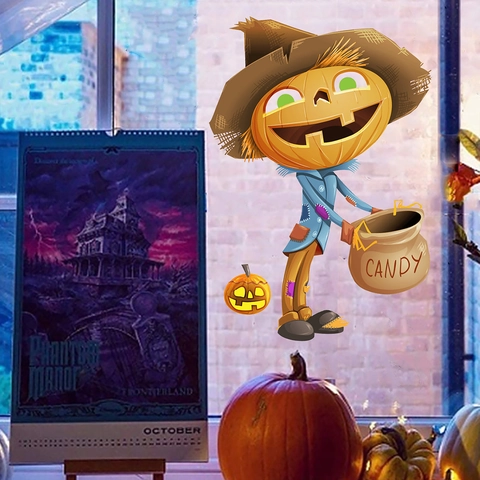 Halloween Wall Sticker Cartoon Pumpkin Scarecrow PVC Removable Decorative Holiday Window Decal For Party Home Decor