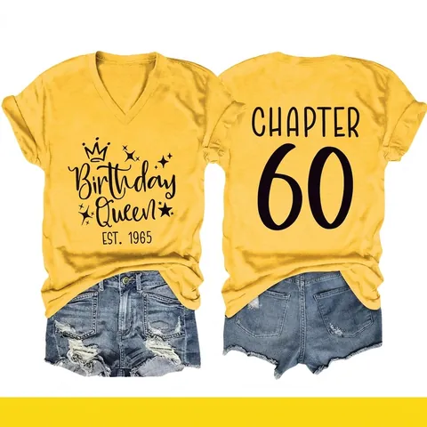 Women V-Neck T-Shirt Cotton Polyester Short Sleeve Loose Birthday Queen Print Casual Party Summer Top