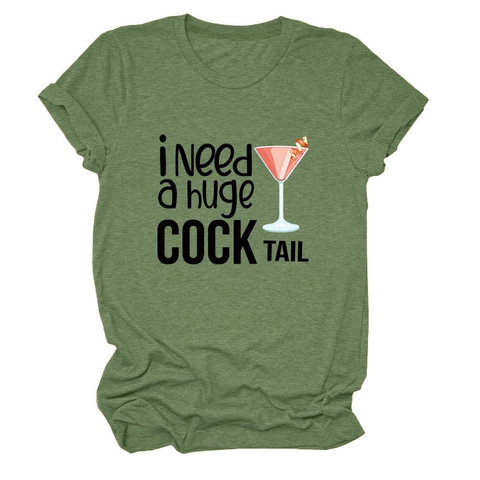 Damen T-Shirt Kurzarm Baumwollmischung Rundhals Grafikdruck I Need A Huge Cocktail Locker Laessig Sommer Top