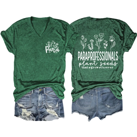 Camiseta Informal con Cuello en V para Mujer Manga Corta Estampado Floral Letra Para Mezcla de Algodón Verano Holgada Top