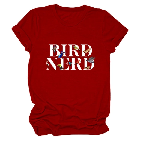 T-Shirt Donna Stampa Grafica Bird Nerd Manica Corta Girocollo Top Estivo Casual Misto Cotone Per Amanti Della Natura