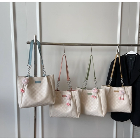 Sac Cabas Tendance À Damier Pour Femmes Grande Capacité En Cuir PU Sac À Épaule Pour Le Travail Quotidien Décontracté