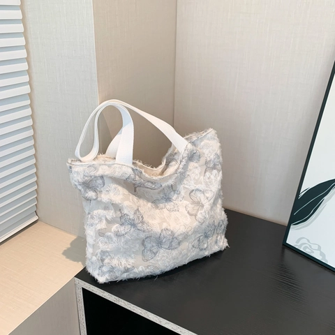 Bolso Tote de Lona con Patrón de Mariposa para Mujer Gran Capacidad Bordado de Textura 3D Bolso de Hombro para el Viaje Diario