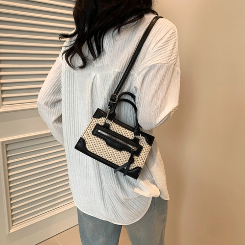 Borsa a Tracolla da Donna Design di Nicchia in Pelle PU Patchwork Intrecciato Vintage con Nappa Piccola Borsa Quadrata per Estate