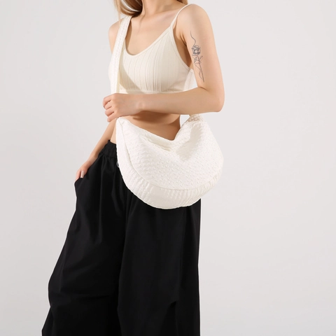Borsa Hobo da Donna Trendy con Texture a Bolle Grande Capacità Plicsettata Mezzaluna Borsa a Tracolla Casual Versatile per Donna