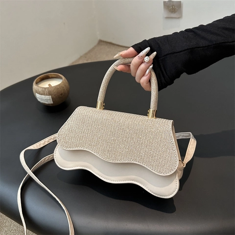Glitzer Pailletten Umhängetasche Damen Glänzende Wellenkante PU Leder Handtasche Elegant Abendtasche
