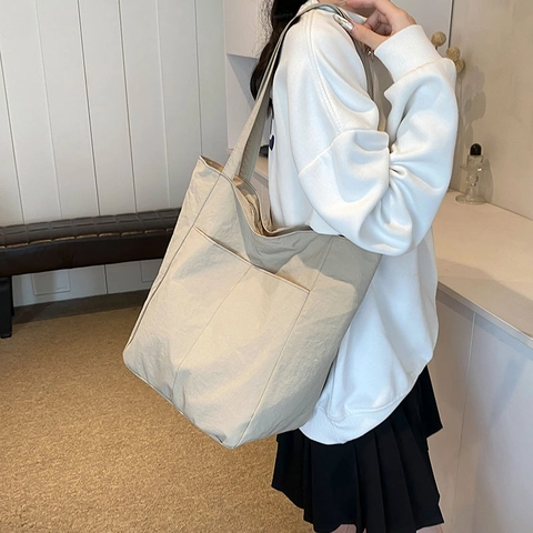 Γυναικεία Αστική Μινιμαλιστική Τσάντα Tote από Ύφασμα Oxford Μεγάλης Χωρητικότητας Μονόχρωμη Με Ραφές Τσάντα Ώμου Μετακίνησης