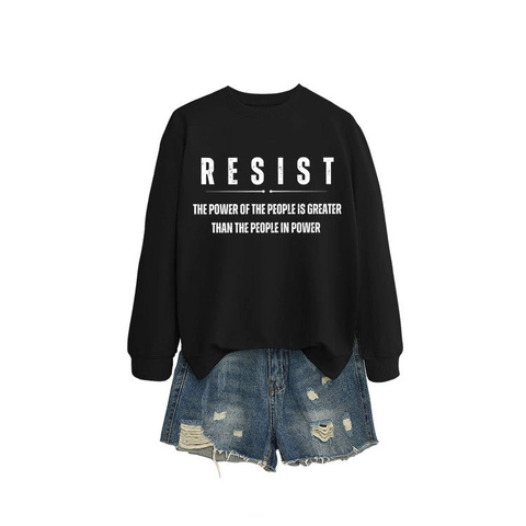 Damen Rundhals Sweatshirt Baumwollmischung Langarm Slogan Druck Resist Buchstabe Pullover Casual Streetwear Locker Passform