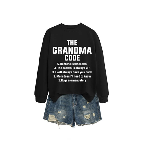 Sweat-shirt à Col Rond et Manches Longues pour Femmes Mélange de Coton Imprimé Slogan Amusant The Grandma Code Pull Décontracté