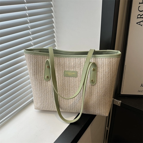 Borsa Tote in Paglia Intrecciata da Donna Grande Capacità Borsa a Tracolla Sottoascellare Estate Spiaggia Vacanza Versatile Semplice Pendolare