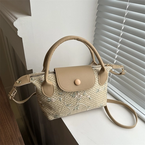 Borsa A Tracolla In Paglia Intrecciata Da Donna Ricamo Floreale Manico Superiore Estate Spiaggia Vacanza Stile Retrò