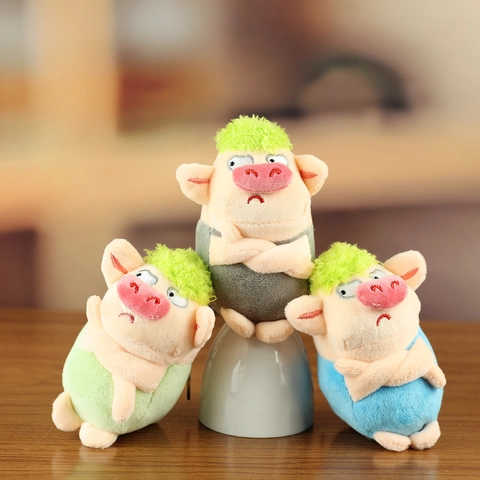 Lustiger Mürrisches Schwein Plüsch Schlüsselanhänger Süßes Rosa Schweinchen Mit Grünen Haaren Taschenanhänger Auto Schlüsselring