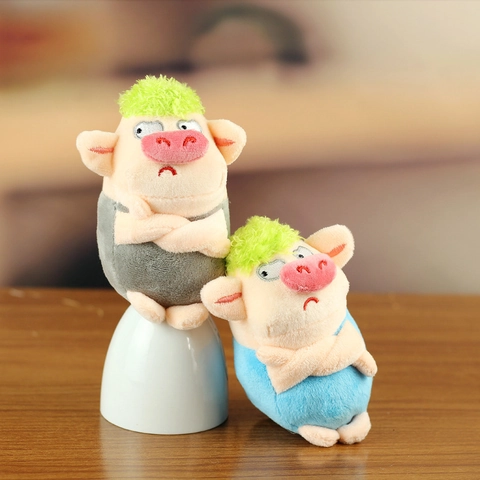 Lustiger Mürrisches Schwein Plüsch Schlüsselanhänger Süßes Rosa Schweinchen Mit Grünen Haaren Taschenanhänger Auto Schlüsselring