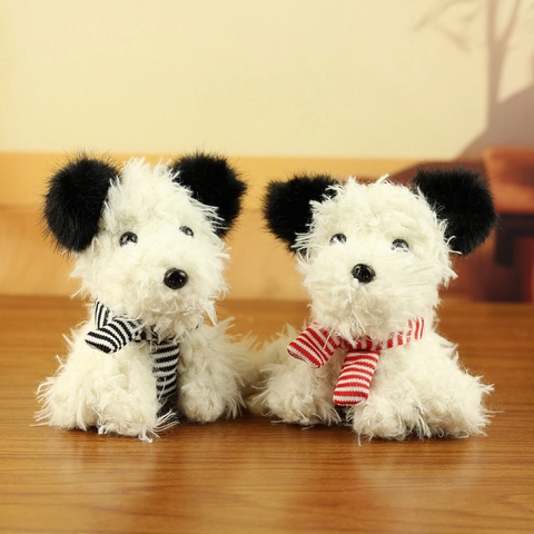 Mignon Pendentif Peluche West Highland White Terrier Porte-clés Chien Charme de Sac Peluche Douce Poupée Avec Écharpe à Rayures Cadeau Pour Femmes Filles