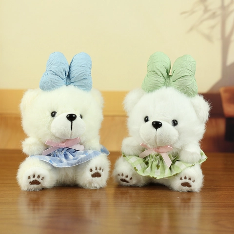 Cute Plush Teddy Bear Keychain With Big Bow Checkered Dress Stuffed Animal Bag Charm For Schoolbag Pendant Girls Kids Gift