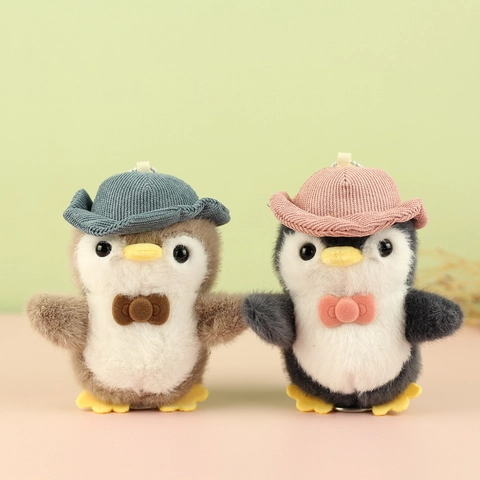 Cute Penguin Plush Keychain Pendant Soft Stuffed Animal Toy With Corduroy Hat And Bow Tie For Bag Decoration Wedding Party Gift