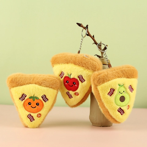 Cute Food Series Plush Pizza Baguette Keychain Cartoon Fruit Vegetable Stuffed Toy Soft Bread Bag Pendant Gift For Kids Unisex