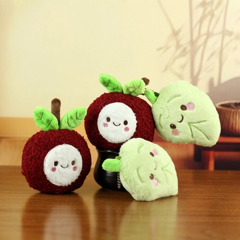 Cartoon Fruit Plush Keychain Cute Lychee Leaf Stuffed Doll Toy For Backpack Decoration Gift For Kids Girls Boys