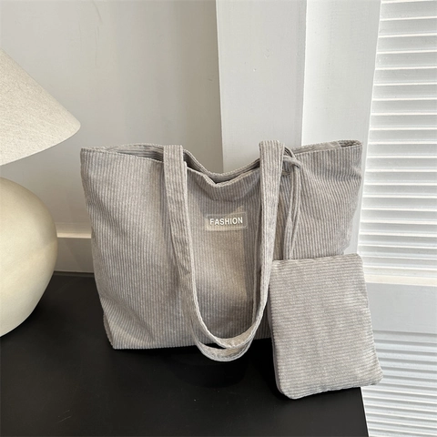 Bolso Tote de Pana Grande para Mujer Bolso de Hombro a Rayas Con Bolsa Bolso de Mano de Viaje Retro Casual Diario Compras