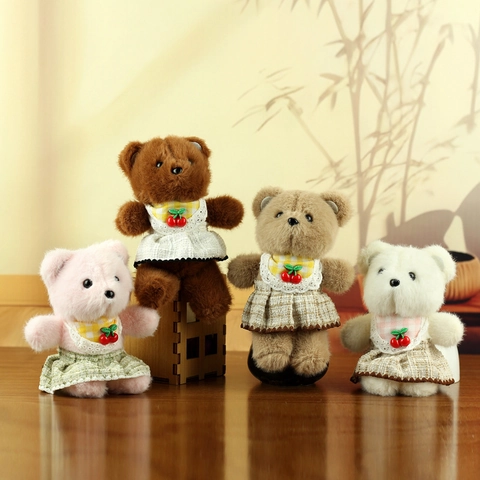 Süße Plüsch Teddybär Puppe Mit Kirschen Spitzenkleid Karo Schürze Weiches Stofftier Für Taschen Dekoration