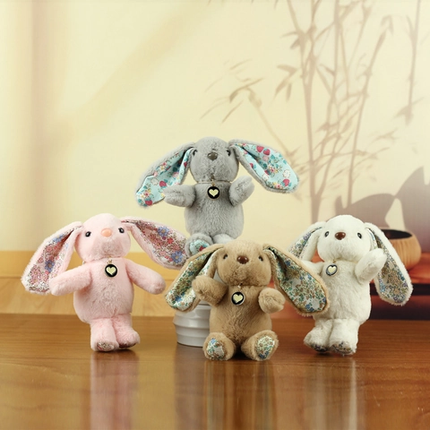 Lange Ohren Hase Plüsch Schlüsselanhänger Mit Blumenmuster Ohren Und Herz Anhänger Süße Kaninchen Puppe Tasche Charme Auto Schlüsselring Geschenk