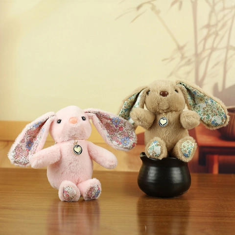 Lange Ohren Hase Plüsch Schlüsselanhänger Mit Blumenmuster Ohren Und Herz Anhänger Süße Kaninchen Puppe Tasche Charme Auto Schlüsselring Geschenk