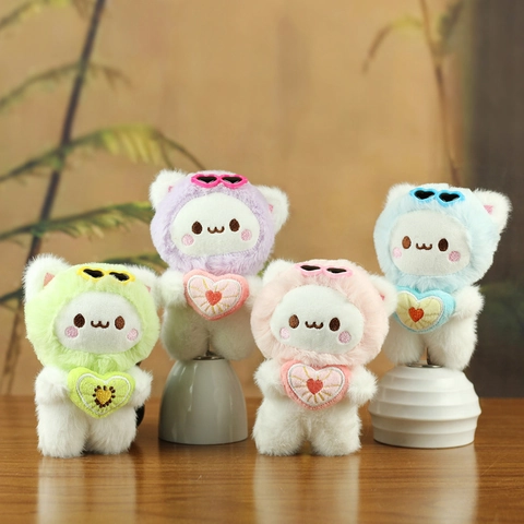 Cute Teddy Bear Plush Toy Keychain With Heart Sunglasses Cartoon Animal Stuffed Doll For Bag Decoration Ornaments Gift