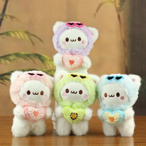 Cute Teddy Bear Plush Toy Keychain With Heart Sunglasses Cartoon Animal Stuffed Doll For Bag Decoration Ornaments Gift