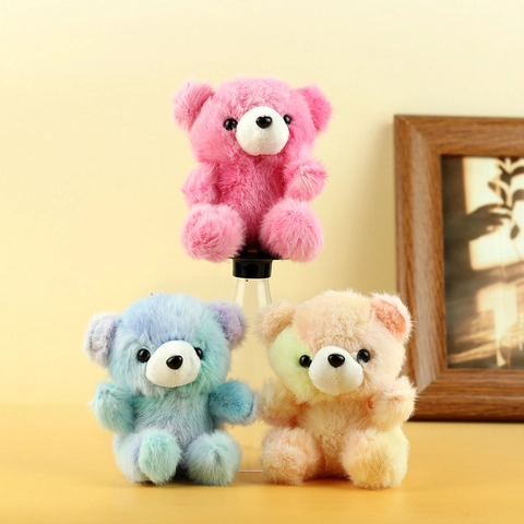 Porte-clés Ours en Peluche Coloré Mignon Dégradé Mini Animal en Peluche Pendentif Pour Sac Sac à Dos Décor Cadeau Femme Enfant