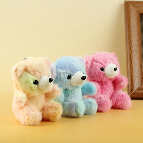 Porte-clés Ours en Peluche Coloré Mignon Dégradé Mini Animal en Peluche Pendentif Pour Sac Sac à Dos Décor Cadeau Femme Enfant