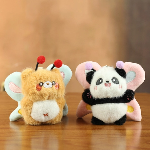 Cute Plush Butterfly Panda Bear Keychain Pendant Soft Stuffed Animal Bag Charm Ornament Gift For Women Girls Kids