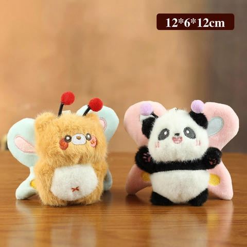 Cute Plush Butterfly Panda Bear Keychain Pendant Soft Stuffed Animal Bag Charm Ornament Gift For Women Girls Kids