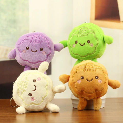 Soft Plush Mooncake Keychain Bag Pendant With Lucky Character Embroidery Cute Cartoon Food Shape Toy For Backpack Decor Gift