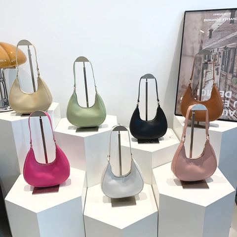 Minimalist PU Leather Crescent Underarm Bag For Women Solid Color Simple Hobo Shoulder Bag Daily Fashion Handbag