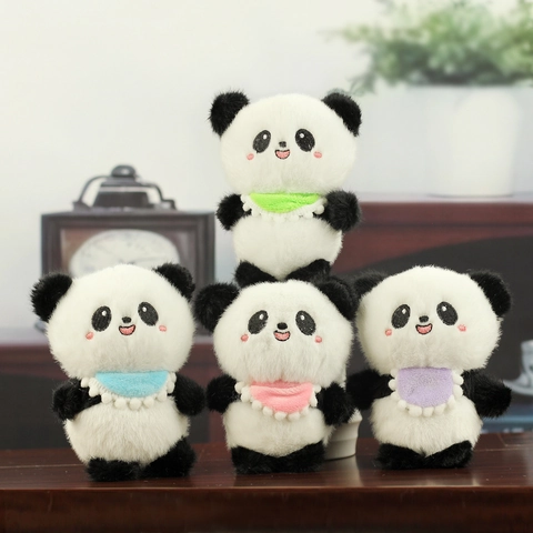 Süßer Panda Plüsch Schlüsselanhänger Cartoon Tier Stofftier Mit Buntem Lätzchen Weiche Panda Puppe Tasche Anhänger Für Rucksack Dekoration Geschenk