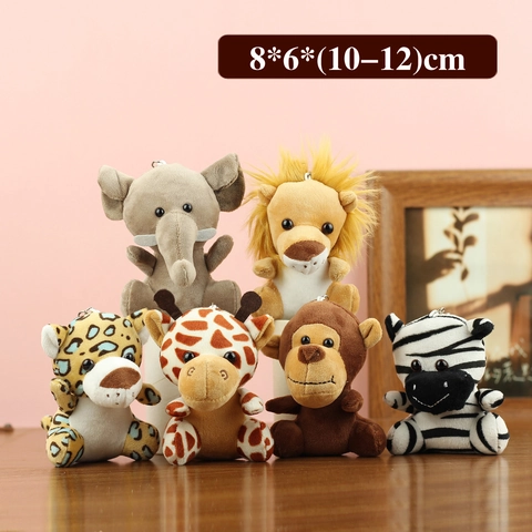 Porte-clés en Peluche Animaux de la Jungle Mignon Éléphant Lion Zèbre Léopard Girafe Singe Pendentif Pour Sac