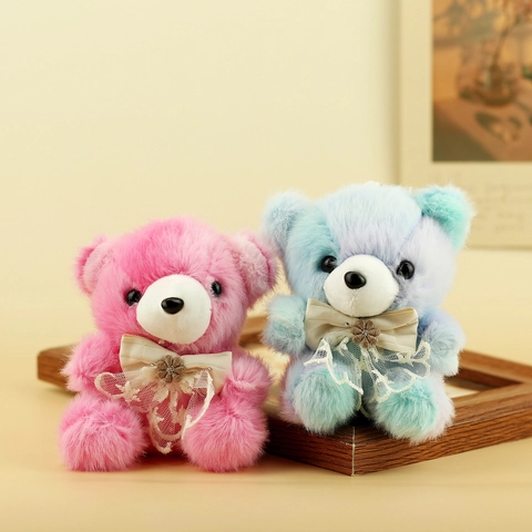 Simpatico Portachiavi in Peluche a Forma di Orsetto Colorato Ciondolo Giocattolo per Borse Fiocco in Pizzo Maglione a Maglia Regalo