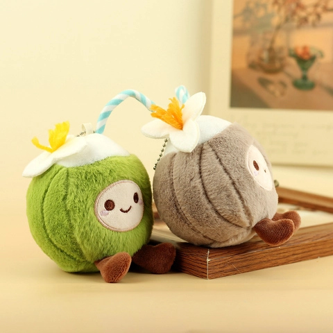 Simpatico Portachiavi in Peluche a Forma di Cocco Cartone Animato Bambola di Frutta Morbida Con Decorazione a Cannuccia per Borsa Donna