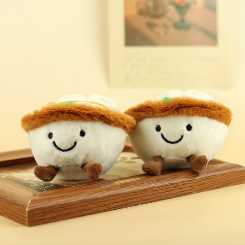Cute Cartoon Ramen Noodle Bowl Plush Keychain Soft Stuffed Food Doll Bag Charm Pendant Gift For Teens And Adults