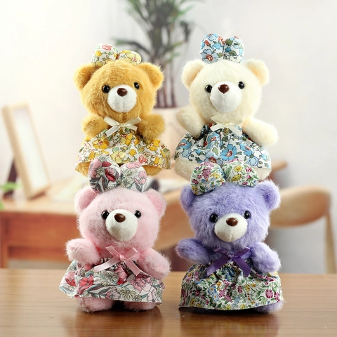 Simpatico Portachiavi a Forma di Orsetto di Peluche Con Vestito Floreale Fiocco Morbido Peluche Giocattolo Ornamento da Borsa per Donna Ragazze Bambini Regalo