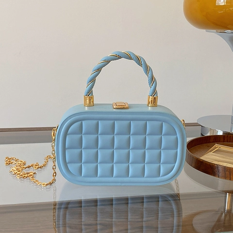 Petit Sac Boîte Matelassé Style Français Chic Sac à Main Élégant en Cuir PU Avec Bandoulière Chaîne Métallique et Poignée Torsadée