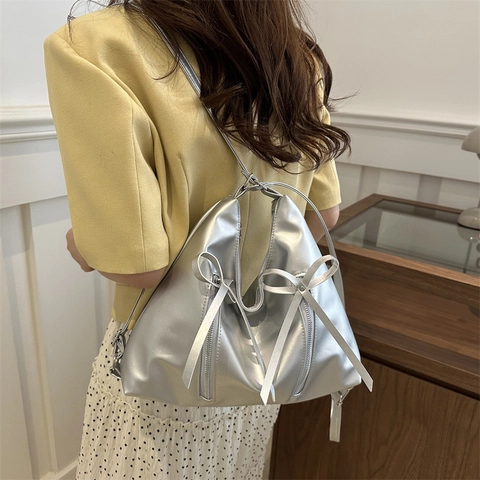 Bolso de Hombro con Lazo para Mujer Gran Capacidad Moda Cuero PU Bolso Tote Minimalista de Axila Para Uso Diario