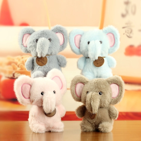 Porte-Clés Éléphant En Peluche Jouet Doux Animal En Peluche Poupée Sac Charme Pendentif Cadeau Pour Enfants Femmes Gris Bleu Brun Rose